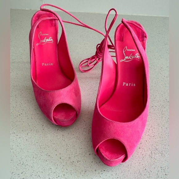 Christian Louboutin LACE UP NVP SUEDE PEEP-TOE PUMPS Pink EU 37.5 - Picture 2 of 7